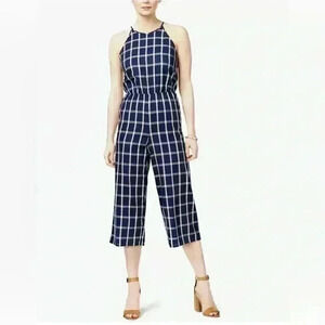 SOLD⚫️Maison Jules Womens Plaid Sleeveless Cropped Jumpsuit Size L Navy Blue NWT